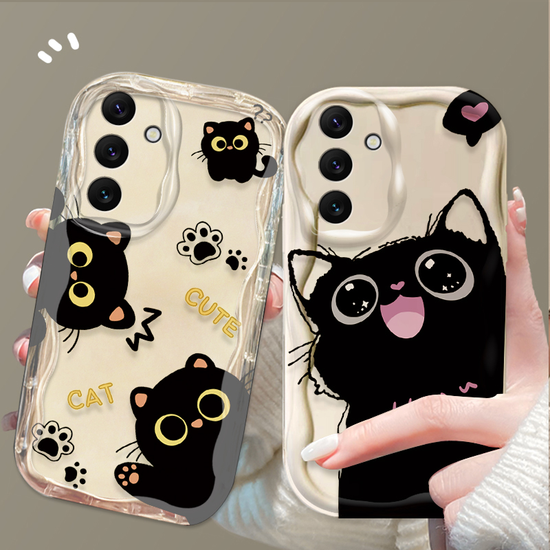 Samsung Galaxy A55 - Leuke Grote Ogen Zwarte Kat Case