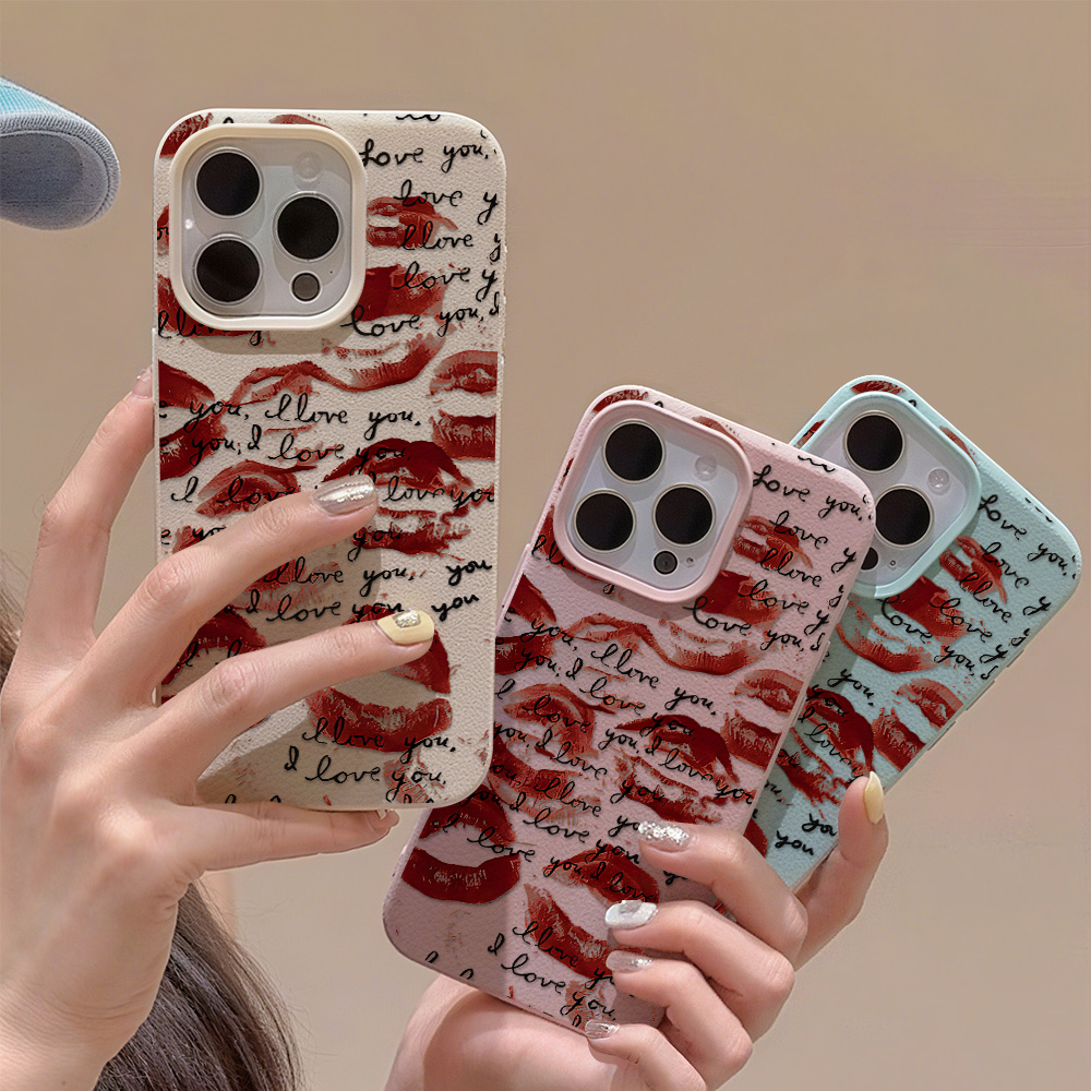 Apple Iphone 15 - Heldere Rode Lippen Lederen Telefoon Case