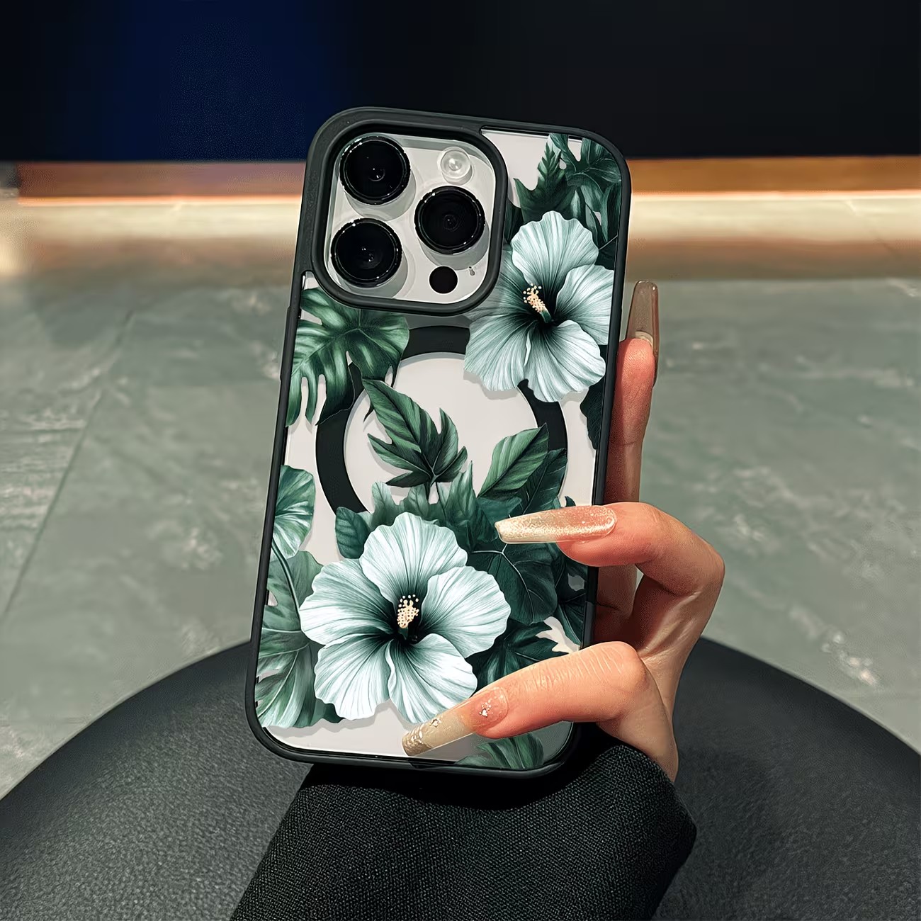 Apple Iphone 15 - Groene bloemenprint telefoonhoesje voor iPhone 17