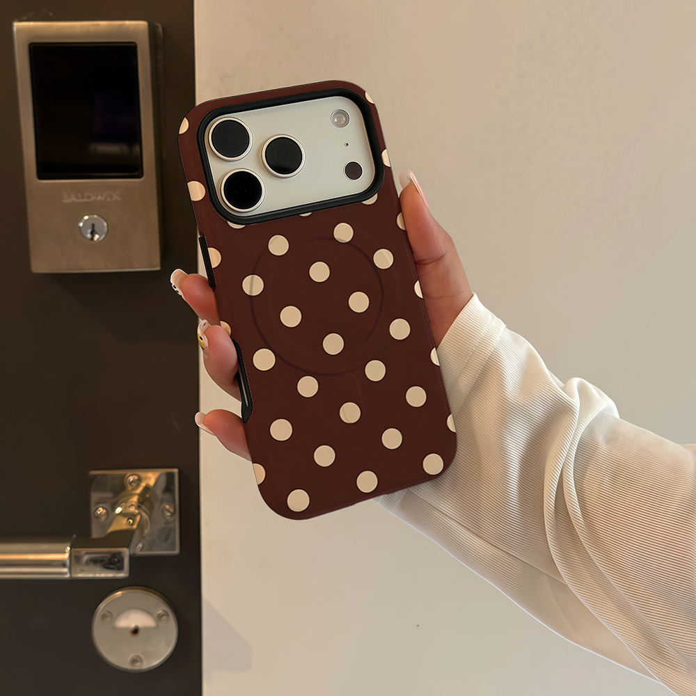 Bruin beige polkadot telefoonh - Apple Iphone 15 recensie en prijs